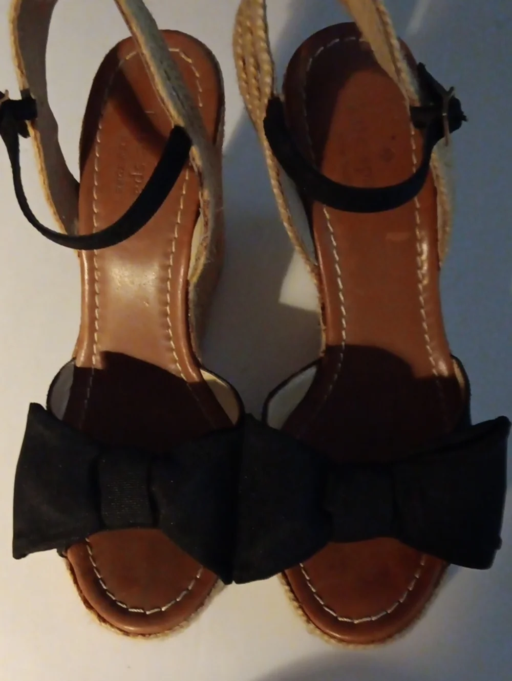 kate spade Black Bow Espadrille Wedge Sandals with Tan Insole